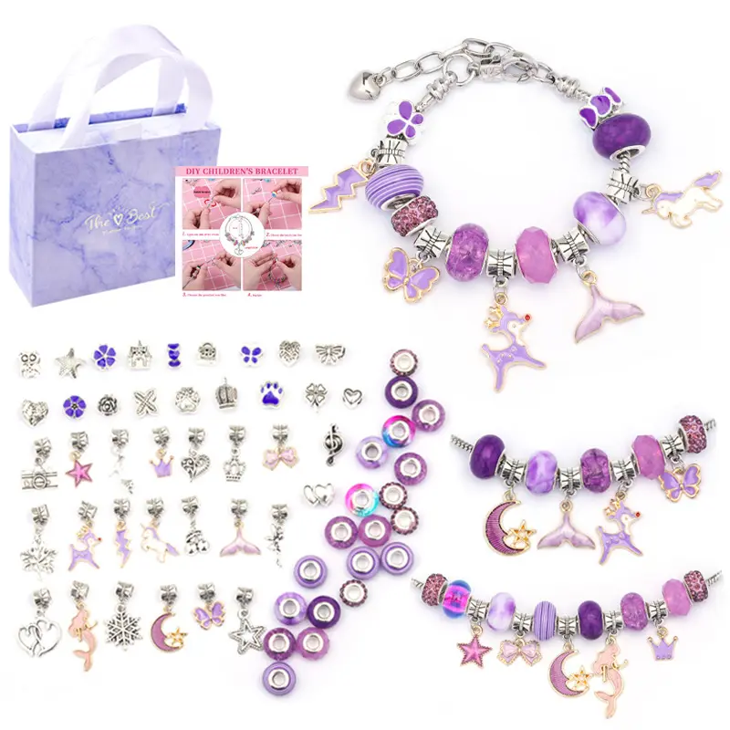 Hot Selling Diy Charm Bracelet Making Kit Handmade Beads Bangle Jewelry Set For Girls Kids
