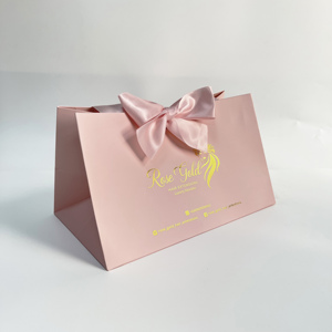 Bolsa de Regalo Rosa de Lujo con Logotipo Impreso en Papel Dorado, Bolsa de Compras con Asa de Listón, Bolsas de Papel Personalizadas para Joyería y Cosméticos - Product Image 6