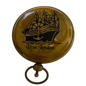 Boussole de poche nautique vintage moderne en laiton avec motif de bateau antique, outil de navigation décoratif maritime fait main - Product Image 1