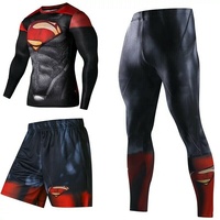 Ensemble 3 pièces de rashguard de compression à manches longues pour hommes BJJ MMA, impression par sublimation personnalisée, logo personnalisé, OEM