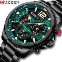Jam Tangan Pria Mewah CURREN 8395, Jarum Bercahaya, Kronograf, Baja Anti Karat, Quartz, Montre Homme Reloj