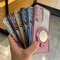 Coque de téléphone antichoc en TPU électroplaqué avec support arrière et miroir à paillettes pour femmes, compatible Samsung A17 A27 A37 A57 A16 A26 A36 A56 A15
