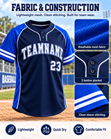 Maillot de baseball personnalisé à 2 boutons, nom et numéro d'équipe personnalisés, maille respirante, sublimation, broderie, uniforme d'équipe pour jeunes et adultes