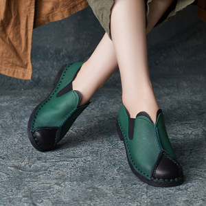 Zapatos Casuales de Moda de Primavera/Otoño, Hechos a Mano, de Cuero, con Punta Redonda, Diseño Retro, Tacón Plano, Suela Suave de Cuero - Product Image 2
