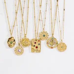 Joyas Modeschmuck Zirkon 14 Karat vergoldet Naturstein Anhänger Edelstahl Halsketten für Frauen