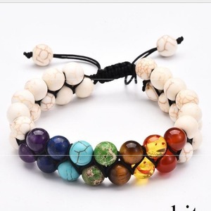 Bracelet en pierres de lave 7 chakras, double rangée, 8 mm, ajustable, unisexe, pour yoga, énergie et guérison - Product Image 4
