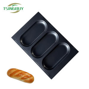 <span class=keywords><strong>Molde</strong></span> <span class=keywords><strong>para</strong></span> hornear <span class=keywords><strong>de</strong></span> acero aluminizado antiadherente <span class=keywords><strong>de</strong></span> grado comercial, con 3 cavidades, ovalado, <span class=keywords><strong>para</strong></span> pan, panecillos y bollos - Product Image 1