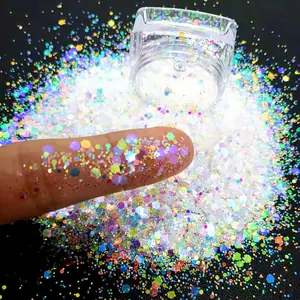 Glitter warna-warni putih yang berkilau pelangi untuk mencampur ke lantai epoksi tahan panas UV dll.