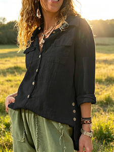 Camisa <span class=keywords><strong>de</strong></span> moda texturizada estilo New Forest 2026, blusa informal vintage <span class=keywords><strong>de</strong></span> manga larga con abertura lateral y botones, venta al por mayor transfronteriza - Product Image 2