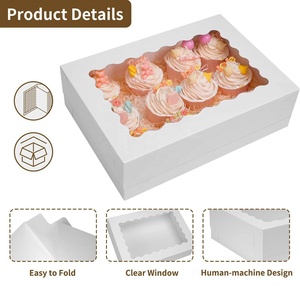 Cuisson personnalisée Donut Pain Tarte Pâtisserie <span class=keywords><strong>Carton</strong></span> Rectangle Blanc Impression Cupcake Boîte et <span class=keywords><strong>Emballage</strong></span> Blanc - Product Image 2