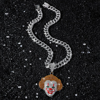 Collier Pendentif Personnalisé Hip-hop Européen Américain Classique Clown Diamant en Alliage de Zinc avec Chaînes en Bambou pour Hommes