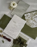 Cartes d'invitation de mariage personnalisées, faites à la main, de luxe, en papier gaufré vert Saga, avec enveloppes, fabriquées en Chine
