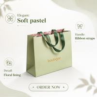 Sacs shopping en papier écologique de luxe avec poignées en ruban, doublure florale et impression UV pour l'emballage de cadeaux de boutique de beauté