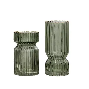 Ribbed colored cylinder flower glass vase for home wedding holiday decoration