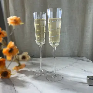 Copos de champanhe de cristal Dodecagon com borda de diamante de 200ml, taças elegantes para casamento