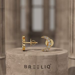 Pendientes de Oro con Diamantes en Forma de Luna Creciente, Elegantes, con Diamantes de Corte Redondo y Engaste Pavé, Celestiales - Product Image 2