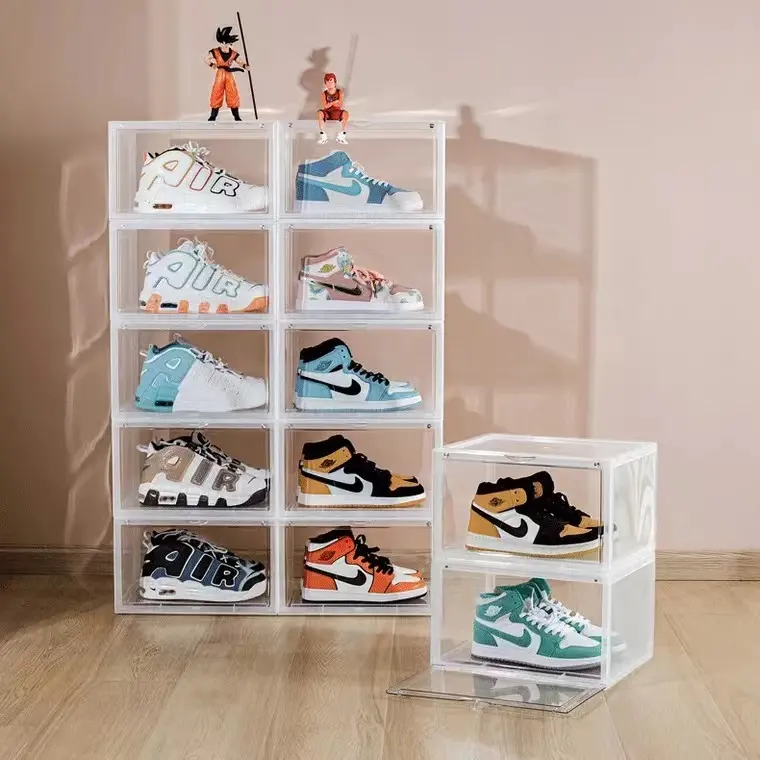 Acrylic clear shoe boxes plastic sneaker shoes storage box organizer