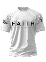 T-shirt d'été pour homme de qualité supérieure, en tissu doux et respirant, avec motif drapeau américain et détails de manches croisées, motif Faith, vente en gros