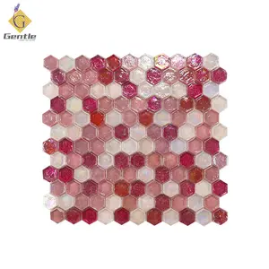 Colored Glass Mosaic Mixed Color Iridescent Hexagon Shape Metallic Color Iridescent Glass Mosaic