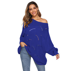 Dames d'usine personnalisé automne lâche évider couleur unie <span class=keywords><strong>pull</strong></span> à manches lanterne <span class=keywords><strong>pull</strong></span> - Product Image 5