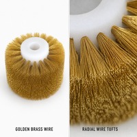 Brosse à fil de laiton avec moyeu en plastique blanc, trou de montage central, poils métalliques, longueur personnalisée