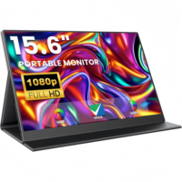 Moniteur portable de 15,6 pouces avec écran FHD 1080P USB-C, haut-parleur intégré et étui en cuir pour ordinateur portable PC MacBook Phone PS4
