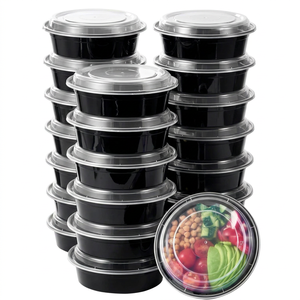 Conteneur alimentaire rond jetable en plastique de 16 oz, 24 oz, 32 oz avec couvercle anti-fuite, bol en PP compatible micro-ondes pour les déjeuners - Product Image 1