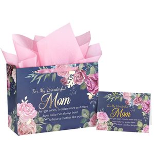 Personnalisez un sac cadeau luxueux pour la fête des mères avec un design floral élégant et des détails dorés pour ma merveilleuse maman - Product Image 1