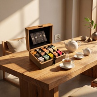 Boîte de rangement pour sachets de thé en bois gravé, écologique, de luxe, Landy, 24 compartiments, couvercle transparent, grande capacité