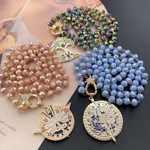 BD-L6289 Collier ras-de-cou populaire en perles de cristal facettées colorées, avec pendentif rond <span class=keywords><strong>boussole</strong></span> magique, style sorcière mystique - Product Image 2