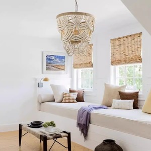 Lustre en bois à perles rondes avec source lumineuse LED E26 pour salon, chambre à coucher, salle à manger - Product Image 2