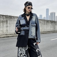 8505/FANMAJIALIE Nouvelle Veste en Jean Tendance pour Femme, Design Original, Style Urbain, avec Tissu Technologique Lavé