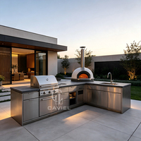 Meubles de cuisine modulaires d'extérieur sur mesure avec plan de travail en granit et îlot barbecue pour cour de villa et jardin
