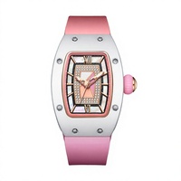 Damen Tonneau-Form Quarz-Armbanduhr Funkelndes Diamant-Besetztes Perlmutt-Zifferblatt Rosa Silikon Langlebig Luxuriös Modisch mit Box