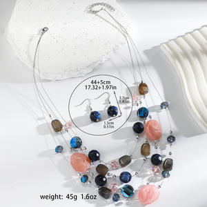 Collier et boucles d'oreilles en résine à paillettes multicouches vintage en gros, style bohème, pierre irrégulière colorée - Product Image 6