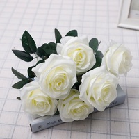 Qihao Groothandel Wedding Home Decorations 7 Heads Kunstzijde Bloem Rood Wit Gekleurde Franse Rose Boeket