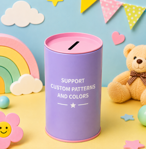 Hucha Redonda de Hojalata para Niños con Ranura para Monedas y Tapa, Color y Logotipo Personalizables, para Guardar Galletas - Product Image 1