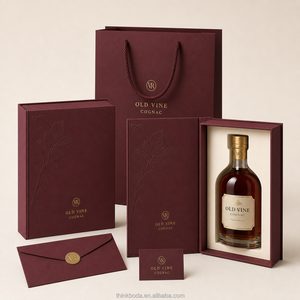 Caja Rectangular Alta para Licores, Superficie Mate Color Borgoña, Gráfico Personalizado de Viñas Doradas para Cognac Premium, Suministro al por Mayor - Product Image 4