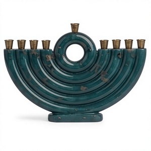 Moderna Menorah de Resina Azul Verdosa Hecha a Mano para Hanukkah, Candelabro Decorativo de 9 Velas, Judaica Religiosa, para Diwali y Halloween - Product Image 1