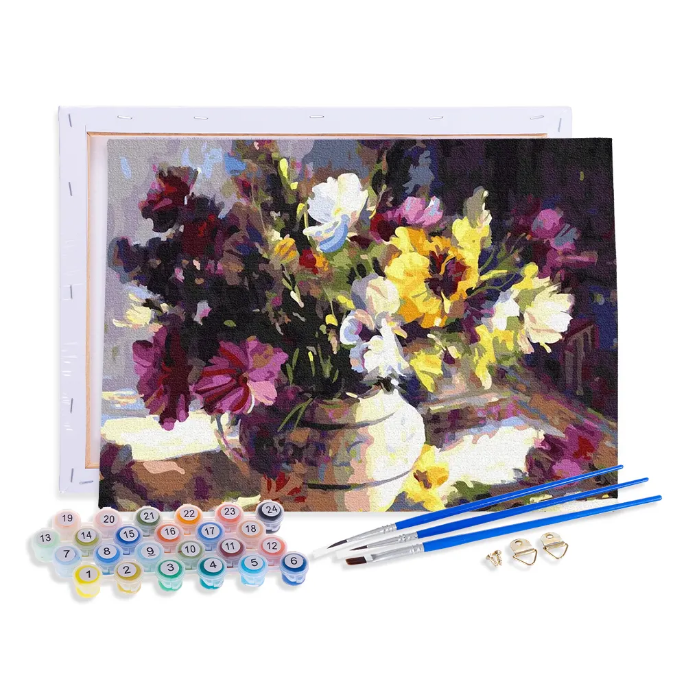 Tuval üzerine akrilik boya sayısına göre çiçek ve boyama yetişkinler için sayısına göre romantik soyut sahne boya hediyeler