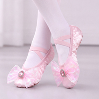 Zapatillas de Ballet para Niñas con Lazo Brillante y Suela Dividida de Gamuza para Clases de Danza y Espectáculos