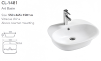 Lavabo semi-encastré de bonne qualité, blanc brillant, en céramique, pour salles de bain minimalistes