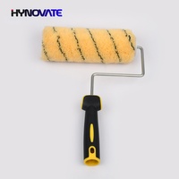 Rouleau de peinture acrylique jaune à rayures noires, cadre zingué avec poignée en caoutchouc et plastique, brosse à rouleau – Vente chaude