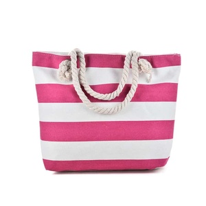 Striped Canvas Tote Bag Navy White Rope Handle <b>Waterproof</b> Travel Bag Unisex Preppy Style Bulk - Product Image 5