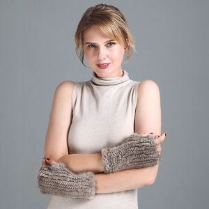Manchettes en fourrure véritable de vison tricotées pour <span class=keywords><strong>femme</strong></span>, demi-doigts, longueur moyenne, confortables, en vraie fourrure, pour bras et poignets - Product Image 3