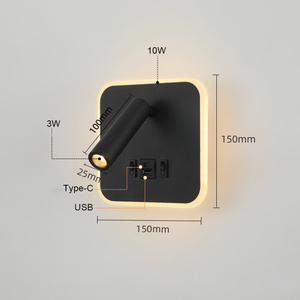 新しいモダンな寝室用回転式ウォールライト、ベッドサイドウォールランプ、オンオフキー付き、Type-C USB充電式<span class=keywords><strong>LED</strong></span>読書用ウォールライト - Product Image 4