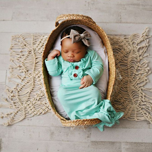 Ultra Morbida Come la Seta Infantile Manica Lunga di Bambù Sacco A Pelo con il Cappello Appena Nato Del Bambino Ruffle Annodato Abito - Product Image 6