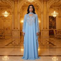 Kaftan Abaya de Luxe Fait Main avec Strass, Col en V, Manches Chauve-Souris, Coupe Ample, Robe Longue de Soirée Musulmane, Tenue Islamique pour Femmes, Idéale pour l'Aïd