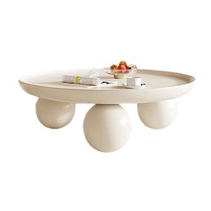 Table basse ronde en résine crème, diamètre 75 cm, mobilier moderne pour salon, idéale pour les petits appartements - Product Image 1