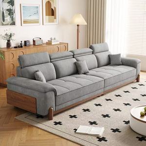 Solid Wood Chenille Fabric <b>Sofa</b> Straight Line Design Modern Minimalist Living Room Chaise Lounge - Product Image 1